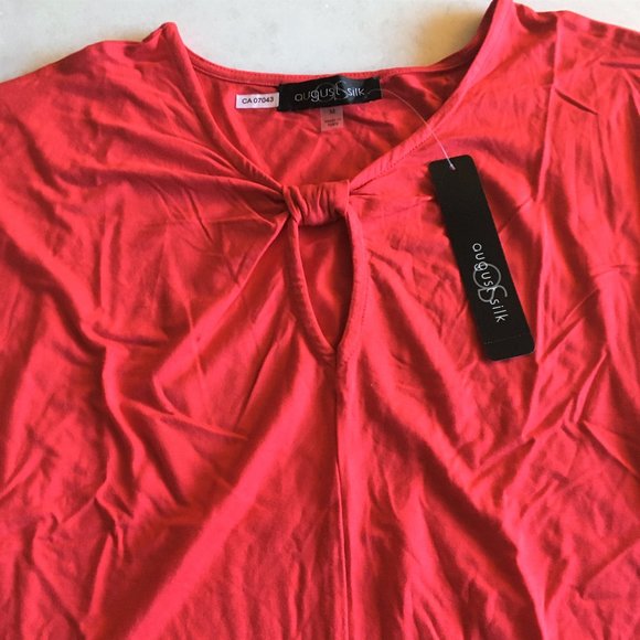 New! NWT August Silk red keyhole neck top / shirt / tee (M) short sleeve - Picture 2 of 5